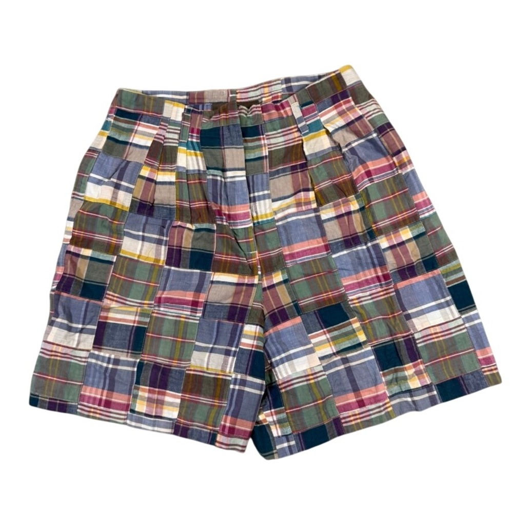 Jones Jeans Vintage Patchwork Plaid Shorts Womens 12 Multi Color Cotton Pleated